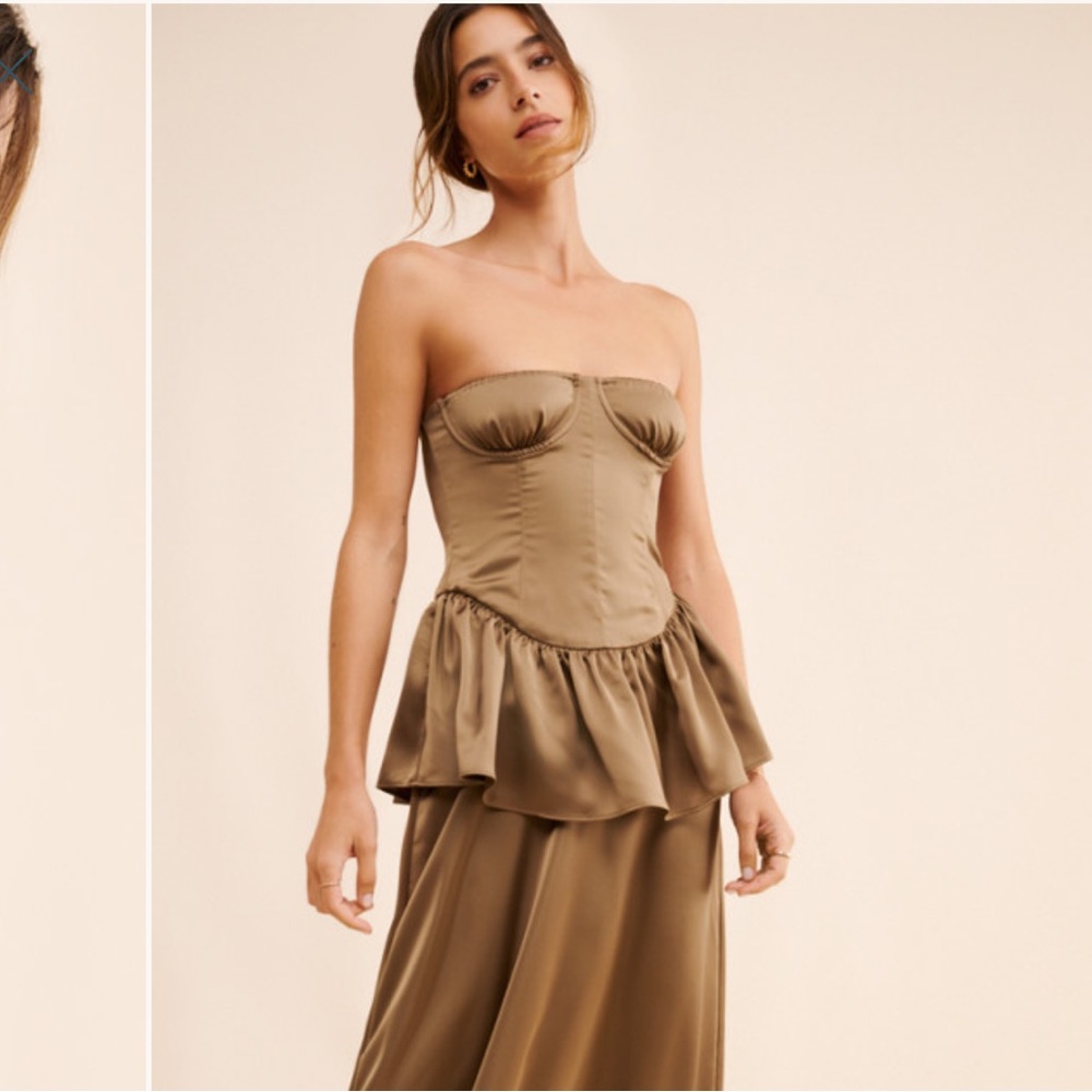 WeWoreWhat Strapless Corset Peplum Maxi